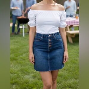 YMI button fly jean skirt